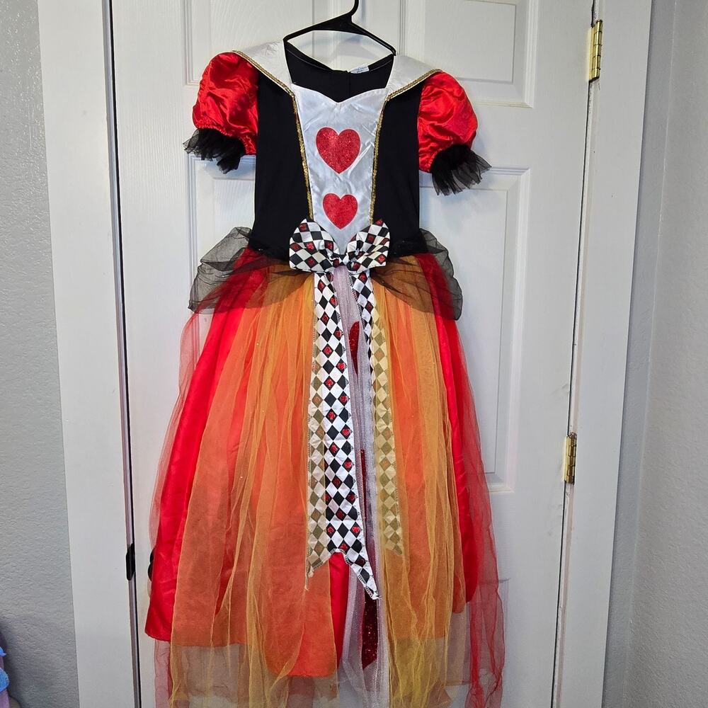 Youth Queen of Hearts Costume Dress Red Black Tulle Halloween Condition